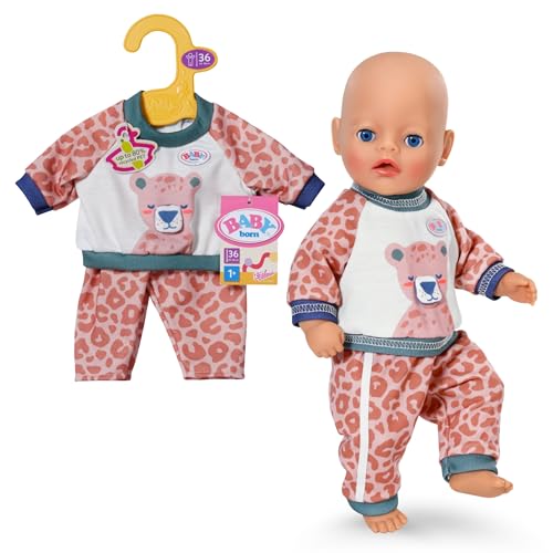 BABY born Jogginganzug mit Dschungelmotiv zum Aufklappen, Sweatshirt & Leo-Hose - Hochwertiges Puppenzubehör - Kleidung geeignet für alle Puppen der Größe 36 cm von BABY Born