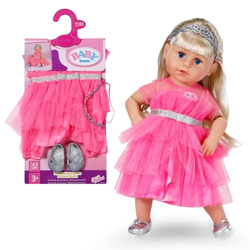 BABY born Prinzessin-Set - Mit pinkem Puppenkleid aus Tüll, Krone & Glitzerschuhen - Hochwertiges Puppenzubehör - Kleidung geeignet für Puppen der Größe 43 cm von BABY Born