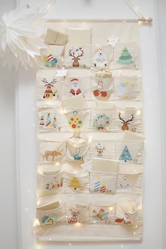 Adventskalender zum Befüllen, Kinder, Stoff, Alternative zu Tüten, groß xxl, Holz, Idee für Weihnachten 2023, hängend, Wandkalender, Wandteppich, wiederverwendbar, Mädchen Jungs [Kids-Edition] von BABYLEDO