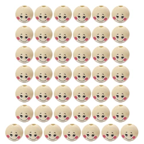 50pcs Lächelt Holzperlen Natürliche Holzperlen Zum Handwerk Von Loch Rund Hölzerne Lächelte Gesichtsperlen Für Dekorationen Gesetzt von BABYVIVA