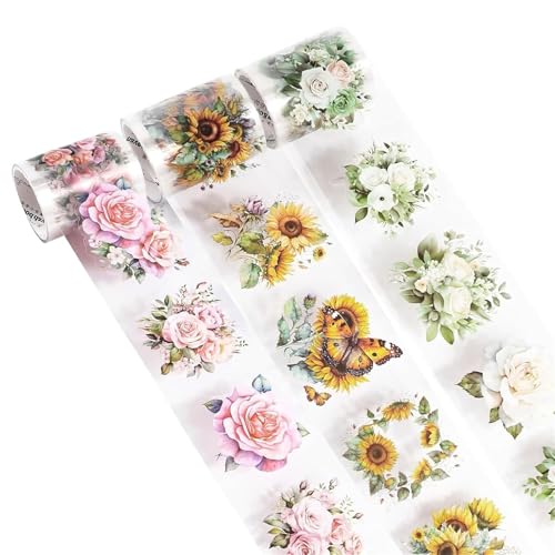 BABYVIVA 3Rolls Blumenaufkleber Scrapbooking Dekoratives Band Ästhetik Klebeband Für Scrapbooking Journal Foto Album Notebook von BABYVIVA