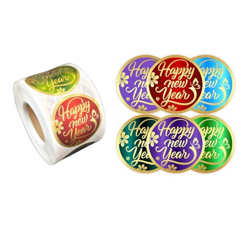 Frohes Neues Jahr Aufkleber Dichtungen Etiketten Runde Goldfolienstempel Etiketten Selbstklebender Aufkleber Für Karten Geschenkumschläge Schachteln von BABYVIVA