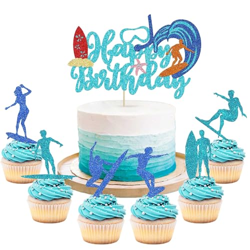 13 Stück Surfbrett Strand Surf Geburtstag Kuchen Cupcake Muffin Dekoration Topper für Schwimmen Strand Party Luau Geburtstag Baby Shower Party Supplies von BACH AND BOOZY
