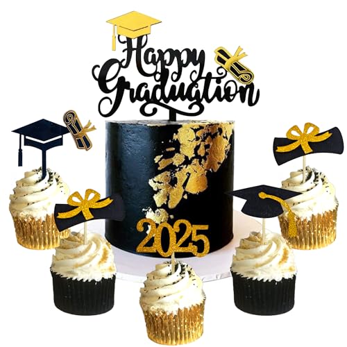 14 PCS 2025 Graduation Cupcake Toppers 2025 Abschlussfeier Cupcake toppers Bachelor Hut Deko Abschluss Deko für Graduation Abschlussparty Dekoration von BACH AND BOOZY