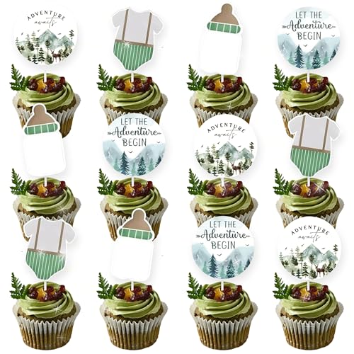 24 Stück "Let the Adventure Begin" Babyparty-Dekorationen, Kuchen, Cupcake-Dekoration, tolles Abenteuer, Wald, Berge, Babyparty-Dekorationen 24 Stück "Let the Adventure Begin" Babyparty-Dekorationen, Kuchen, Cupcake-Dekoration, tolles Abenteuer, Wald, Berge, Babyparty-Dekorationen von BACH AND BOOZY