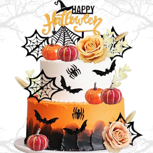 32 Stück Halloween Kuchendekoration Hexe Geist Kuchen Topper Rip Kuchen Dekoration Geburtstag Dekoration für Jungen Mädchen Halloween Party Supplies von BACH AND BOOZY