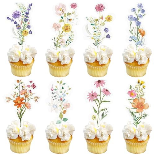 36pcs Wildflower Cake Toppers Baby Bloom Deko Mädchen Wildblume kleine Karte Dekoration Blumen Tortenfiguren für BabyShower Hochzeit Geburtstag Brautdusche von BACH AND BOOZY