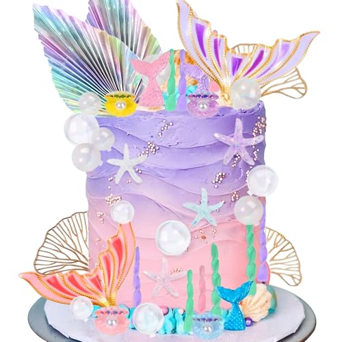 40 Stück Unterwasser-Kuchendekoration Muschel-Kuchenaufsatz Meerjungfrauenschwanz Kuchendekoration Meerjungfrau Partyzubehör von BACH AND BOOZY