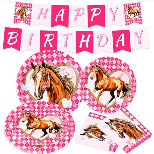 41PCS Pferde Geburtstagsdeko Pferde Geburtstag Partygeschir weltraum kindergeburtsta Deko Set Pferd Pappteller Becher Servietten Pappgeschirr Partyzubehörsets von BACH AND BOOZY