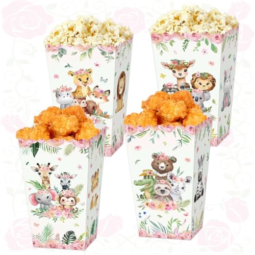 BACH AND BOOZY 12 PCS rosa Dschungel Tier Popcorn Boxen behandeln Taschen Safari Bags für Wild One Safari Geburtstag Party Favors von BACH AND BOOZY