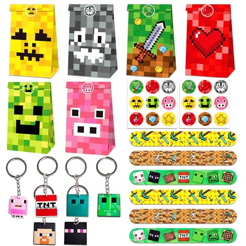 BACH AND BOOZY 26 Stück Partytütenfüller, Gamer-Partygeschenke, Schlüsselanhänger, Gaming-Armbänder, Goodies-Taschen, Gaming-Partytasche für Jungen, Geburtstagsparty von BACH AND BOOZY