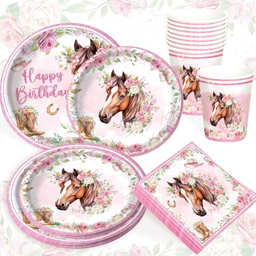 BACH AND BOOZY 80PCS Pferde Geburtstag Partygeschir Pferde Geburtstagsdeko weltraum kindergeburtsta Deko Set Pferd Servietten Pappgeschirr Partyzubehörsets von BACH AND BOOZY