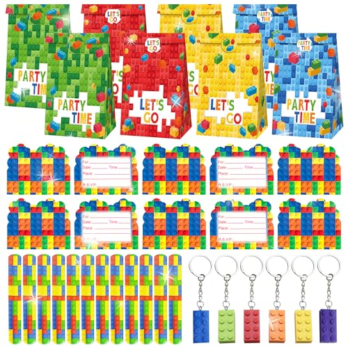 BACH AND BOOZY Baustein Party Mitgebsel Jungen Bausteine Party Zauberstift Mini Notizbuch Bauklötze Schlüsselanhänger Building Bricks Themen Regenbogen Party Geschenk von BACH AND BOOZY