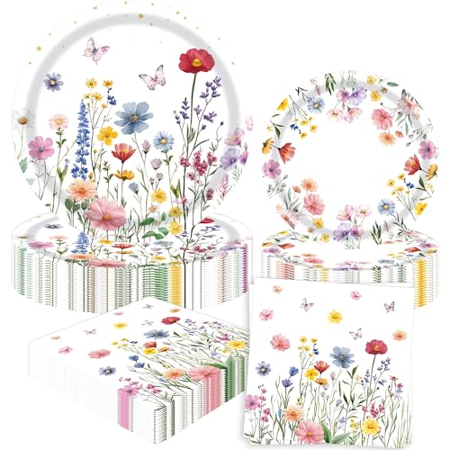 BACH AND BOOZY Partydekorationen Wildblume Party Zubehör Blumenpapier Servietten Frühlingsblumen Babydusche Geburtstag Geschirr Dekorationen für Hochzeit von BACH AND BOOZY
