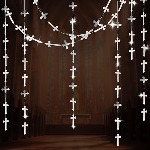 Taufe Party Dekorationen Gott segne Party Dekorationen Silbernes Kreuz Girlande Hintergrund Kreuz Banner für Erstkommunion Konfirmation Partys Supplies von BACH AND BOOZY