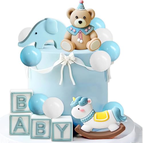 Blauer Bär Tortendeko Blau Weiß Kugeln Cake Topper Bären Cake Topper Baby Shower Geburtstag Kuchen Dekoration von BACH AND BOOZY