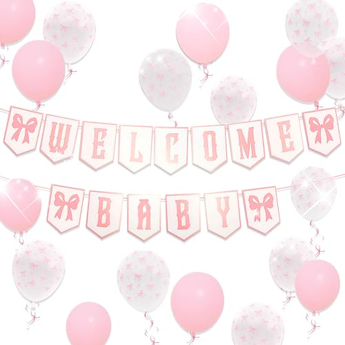 Bogen Willkommen Baby Dekorationen Rosa Bogen Baby Dusche Dekor Willkommen Baby Mädchen Dekor Bogen Banner Rosa und Weiß BallonGirls Geschlecht Reveal Party Foto Requisite von BACH AND BOOZY