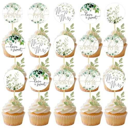 Greenery Cupcake-Topper für Brautparty, Salbeigrün, für werdende Braut, Cupcake-Picks für Frauen, Hochzeit, Verlobung, Brautparty, Junggesellinnenabschied, 25 Stück Greenery Cupcake-Topper für Brautparty, Salbeigrün, für werdende Braut, Cupcake-Picks für Frauen, Hochzeit, Verlobung, Brautparty, Junggesellinnenabschied, 25 Stück von BACH AND BOOZY