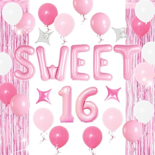 Rosa Sweet 16 Party Ballons Dekorationen für die 16. Geburtstagsfeier Geburtstagsbanner für 16-jährige Frauen Partygeschenke für die Geburtstagsfeier Rosa Sweet 16 Party Ballons Dekorationen für die 16. Geburtstagsfeier Geburtstagsbanner für 16-jährige Frauen Partygeschenke für die Geburtstagsfeier von BACH AND BOOZY