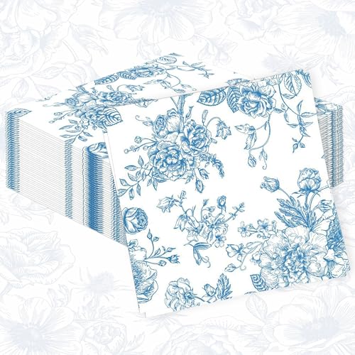 40 Stück Staubblaue Cocktail Servietten Mit Blumenmuster Einweg Papierservietten Mit Blumenmuster Für Hochzeitsparty Brautdusche Babyparty Geburtstag Abendessen Teeparty Küche Hochzeit Party von BACH AND BOOZY