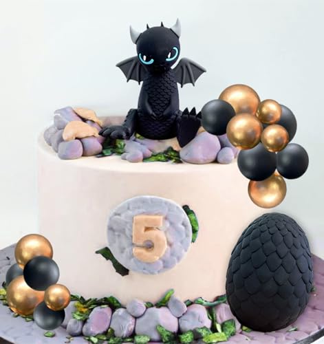 Tortenaufsatz mit Dracheneiern, Kuchendekoration, goldfarbene schwarze Kugeln, Kuchendekoration für Fantasie, Babyparty, Geburtstag, Hochzeit, Partyzubehör Tortenaufsatz mit Dracheneiern, Kuchendekoration, goldfarbene schwarze Kugeln, Kuchendekoration für Fantasie, Babyparty, Geburtstag, Hochzeit, Partyzubehör von BACH AND BOOZY