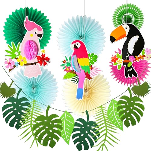 Tropische Vögel, Wabenpapierausschnitte, Papageien, Waben, Palmblätter, Banner, Hawaii, Strand, Luau, Party, hängende Dekorationen, Tiki-Barzubehör Tropische Vögel, Wabenpapierausschnitte, Papageien, Waben, Palmblätter, Banner, Hawaii, Strand, Luau, Party, hängende Dekorationen, Tiki-Barzubehör von BACH AND BOOZY