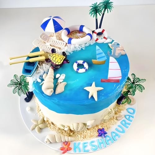 Urlaubspartydekoration Reise Tortenaufleger Strand Surf Geburtstagstorte Dekoration Topper für Schwimmen Strand Party Luau Geburtstag Baby Dusche Party Supplies von BACH AND BOOZY