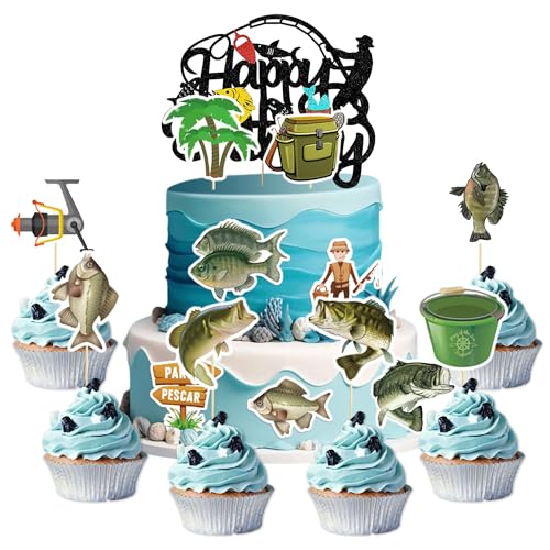 13 PCS Angeln Kuchen Topper Angeln Geburtstag Dekorationen Gegangene Fischerei Cupcake Muffin Dekor Angeln Geburtstag Party Dekorationen für Ruhestand Abschied Geburtstag Party Supplies von BACH AND BOUJEE