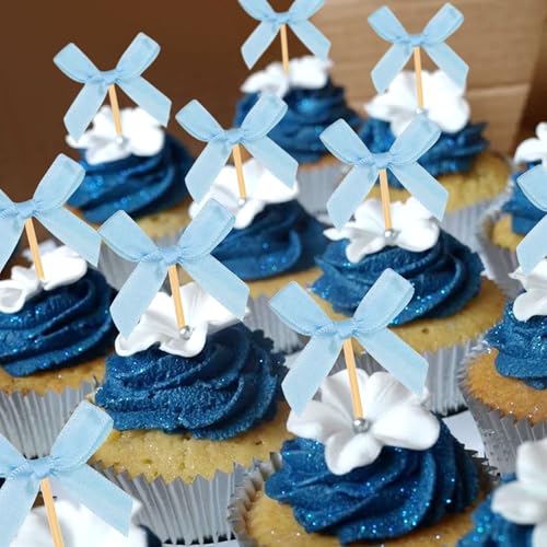 24 Pcs Blaue Schleife Cupcake Toppers Tortenaufleger Bow Geburtstag Dekorationen Für Bow Bridal Shower Bachelorette Babyshower von BACH AND BOUJEE
