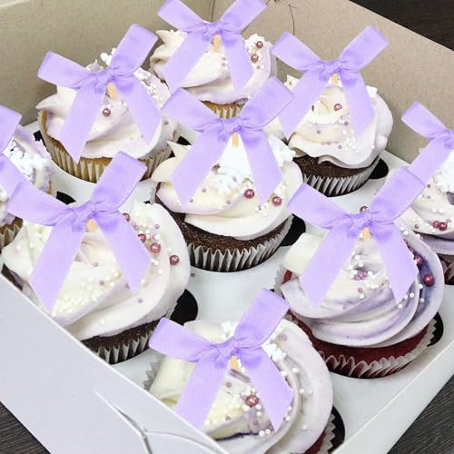 24 Pcs Lila Schleife Cupcake Toppers Tortenaufleger Bow Geburtstag Dekorationen Für Bow Bridal Shower Bachelorette Babyshower von BACH AND BOUJEE