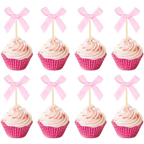 24 Pcs Rosa Schleife Cupcake Topper Bogen Geburtstagskuchen Dekor Mädchen Rosa Bogen Kuchen Topper Für Babyshower Geburtstag Bridal Shower Hochzeit von BACH AND BOUJEE