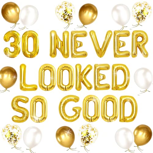 30 Never Looked So Good Balloons Banner 30th Anniversary 30th Birthday Party Decorations Gold White Balloons Garland von BACH AND BOUJEE