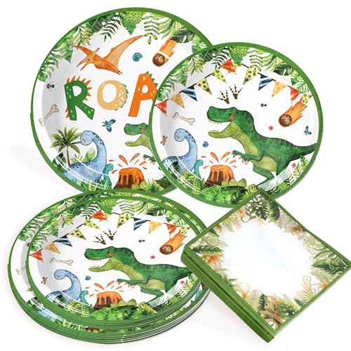 40 Stück Dino Geburtstag Deko Set Pappteller Kindergeburtstag Deko Dino Teller Kindergeburtstag Dino Servietten Kindergeburtstag Für Dinoparty von BACH AND BOUJEE