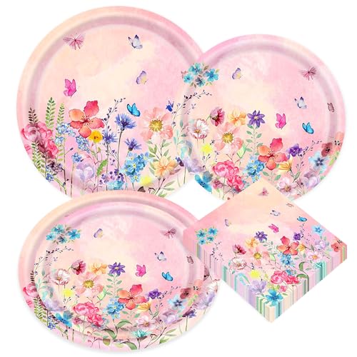 52 x Wildblumen-Partyzubehör, rosa Blumen-Pappteller und Servietten, Teeparty-Dekoration, Blumendekoration, Babyparty, Geburtstag, Hochzeit, Brautparty, Gastgeschenke für 16 Gäste 52 x Wildblumen-Partyzubehör, rosa Blumen-Pappteller und Servietten, Teeparty-Dekoration, Blumendekoration, Babyparty, Geburtstag, Hochzeit, Brautparty, Gastgeschenke für 16 Gäste von BACH AND BOUJEE