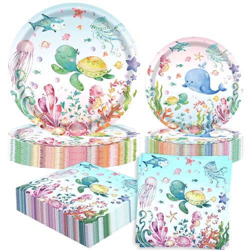 60 Stück Ozean Party Geschirr Set Unterwasser Partyteller Meerestiermotiv Servietten Becher Geburtstagsdekoration Partygeschenke Ozean Meerjungfrau Party Supplies 60 Stück Ozean Party Geschirr Set Unterwasser Partyteller Meerestiermotiv Servietten Becher Geburtstagsdekoration Partygeschenke Ozean Meerjungfrau Party Supplies von BACH AND BOUJEE