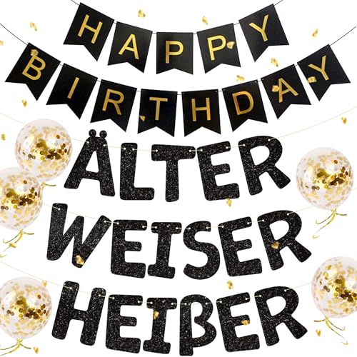 Älter Weiser Heißer Geburtstagsgirlande Schwarz Banner Girlande Geburtstagsbanner Geburtstagsdeko für Frauen und Männer Luftballons Dekoration Älter Weiser Heißer Geburtstagsgirlande Schwarz Banner Girlande Geburtstagsbanner Geburtstagsdeko für Frauen und Männer Luftballons Dekoration von BACH AND BOUJEE