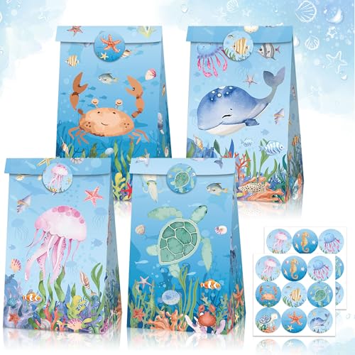 BACH AND BOUJEE 12 PCS Unterwasser Geburtstag Party Dekorationen Unter dem Meer Gunst Taschen Unterwasser Deko Unterwasserwelt Deko für Ozean Thema Geburtstag Party Dekorationen von BACH AND BOUJEE