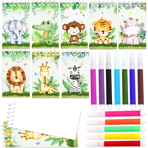 BACH AND BOUJEE 20PCS Mini Färbung Bücher Bulk Dschungel Safari Tiere Party Füller mit Stiften Kleine Aktivität Bücher mit Elefant Löwe Zerb Giraffe Party Favors Geburtstag Zubehör von BACH AND BOUJEE
