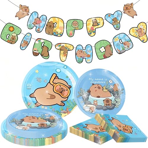 BACH AND BOUJEE Capybara Geburtstag Party Supplies Capybaras Themenplatten Servietten Banner Für Capybara Party Dekorationen von BACH AND BOUJEE