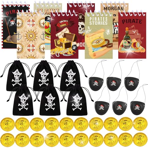 BACH AND BOUJEE Piraten Mitgebsel Kindergeburtstag Pirate Gastgeschenk Kindergeburtstag Kordelzugbeutel Zauberstift Notizblöcke Party Mitbringsel Pinata Füllung Junge Pirat Deko von BACH AND BOUJEE