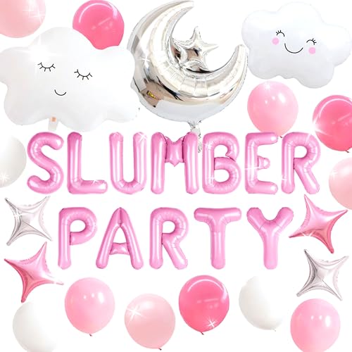 BACH AND BOUJEE Slumber Party Dekoration Schlafparty Zubehör für Mädchen Mond Stern Ballon für Mädchen Pyjamas Schlafparty Dekoration für Geburtstag Babyparty Brautparty von BACH AND BOUJEE