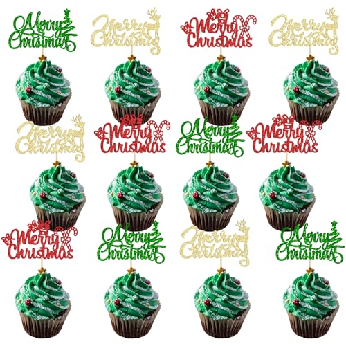 Cupcake-Aufsätze mit Aufschrift "Merry Christmas", 12 Stück von BACH AND BOUJEE