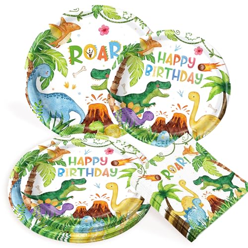Dinosaurier Party Supplies Dinosaurier Party Teller Servietten für Jungen Dino Geburtstag Party Dekorationen Dessertteller Servietten für 20 Gäste von BACH AND BOUJEE