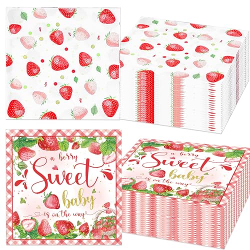 Einweg-Servietten mit Erdbeerbeeren-Motiv, Partyzubehör, Papierservietten für Babyparty, Geburtstag, 16,5 x 16,5 cm, 44 Stück Einweg-Servietten mit Erdbeerbeeren-Motiv, Partyzubehör, Papierservietten für Babyparty, Geburtstag, 16,5 x 16,5 cm, 44 Stück von BACH AND BOUJEE