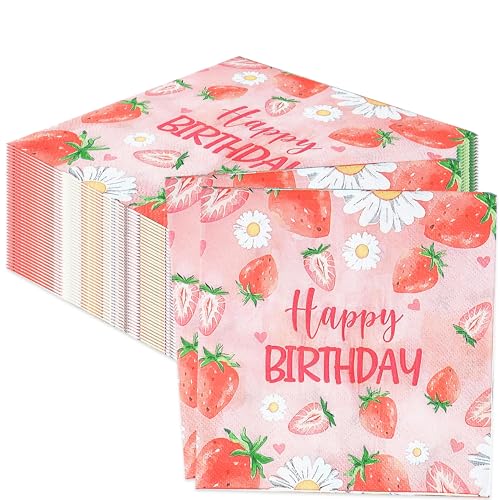 Erdbeer-Geburtstags-Cocktail-Servietten, Einweg-Servietten, Beeren, Geburtstagsparty, Papierservietten für Babyparty, Geburtstag, 16,5 x 16,5 cm, 40 Stück Erdbeer-Geburtstags-Cocktail-Servietten, Einweg-Servietten, Beeren, Geburtstagsparty, Papierservietten für Babyparty, Geburtstag, 16,5 x 16,5 cm, 40 Stück von BACH AND BOUJEE
