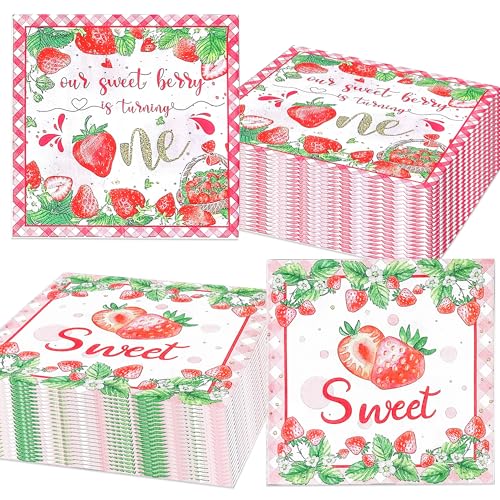 Erdbeer-Servietten, Einweg-Servietten, für den ersten Geburtstag, Partyzubehör, Papierservietten für Babyparty, Geburtstag, 16,5 x 16,5 cm, 40 Stück Erdbeer-Servietten, Einweg-Servietten, für den ersten Geburtstag, Partyzubehör, Papierservietten für Babyparty, Geburtstag, 16,5 x 16,5 cm, 40 Stück von BACH AND BOUJEE