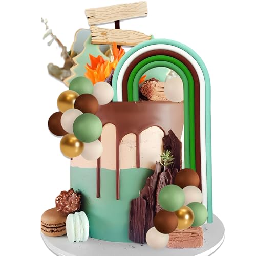Grün Braune Kugeln Torte Dekorieren Grüner Regenbogen Kuchendekor Camping Jagen Fischen Geburtstag Party Dekorationen Für Ruhestand Abschied Geburtstag Party Supplies von BACH AND BOUJEE