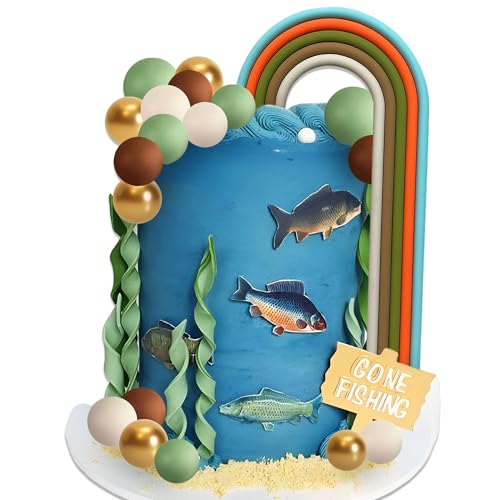 Grün Braune Kugeln Torten Dekoration Grüner Regenbogen Kuchendekor Angeln Geburtstag Party Dekorationen Für Pensionierung Abschied Geburtstag Party Supplies von BACH AND BOUJEE