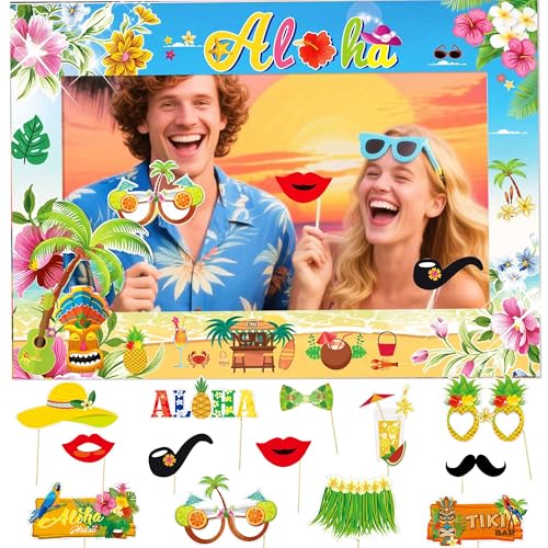 Hawaii Foto Requisiten Sommer Fotobox Accessoires Hawaii Photo Booth Props Flamingo Fotorequisiten für Sommer Strand Luau Party Supplies von BACH AND BOUJEE