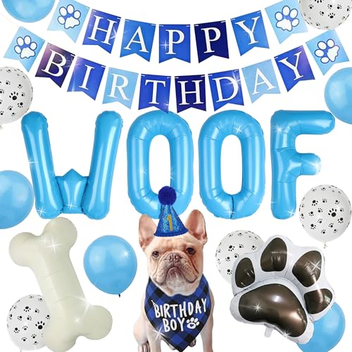 Hundegeburtstags-Partyzubehör Hund Welpe Geburtstag Banner Luftballons Hut mit Nummer Bandana Woof Ballons für Haustiere Dekorationen von BACH AND BOUJEE